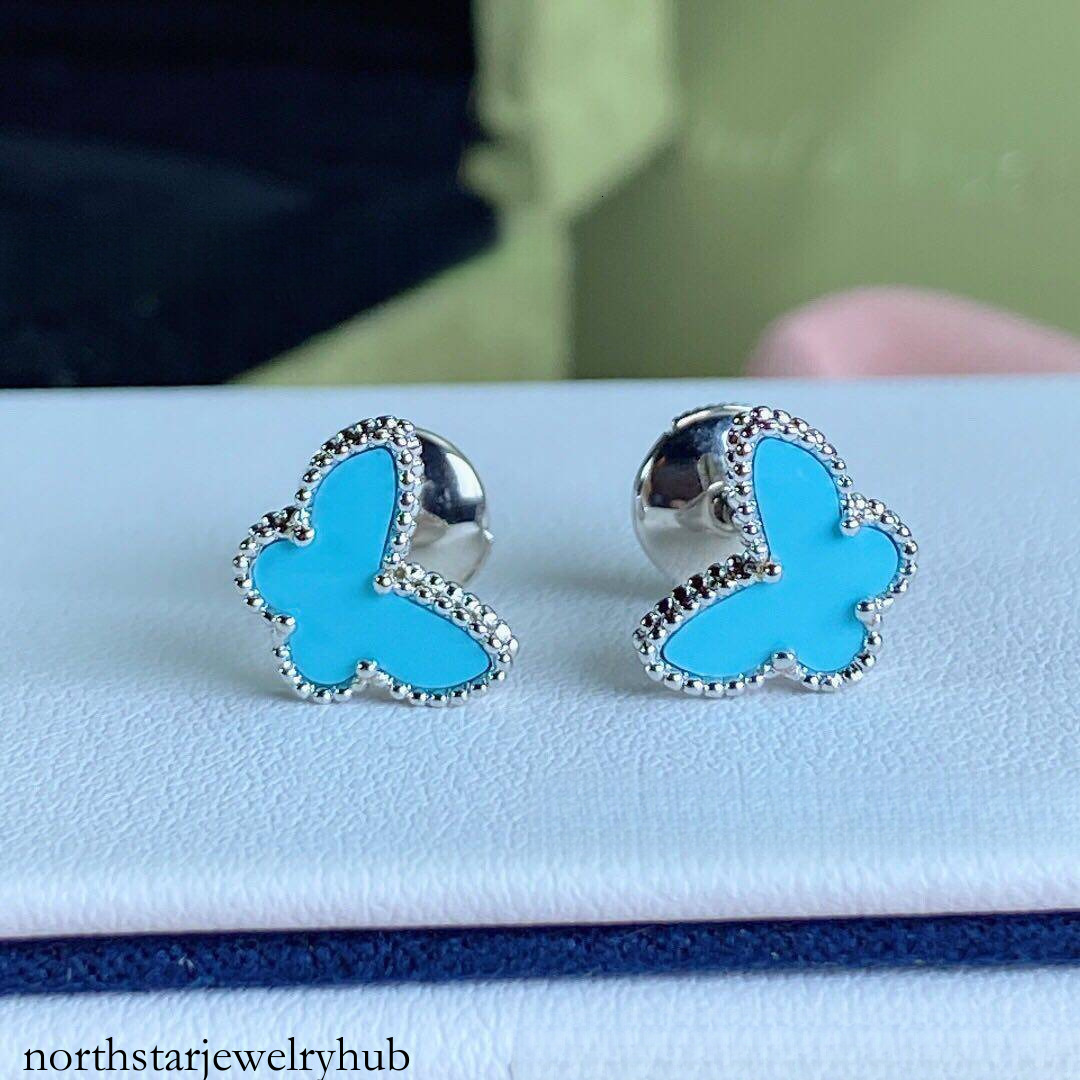 Designer Jewelry vanly Turquoise Earrings for Women, High-Quality Gold Plated, Fashionable and Versatile, White Mother-of-Pearl Butterfly Earrings,