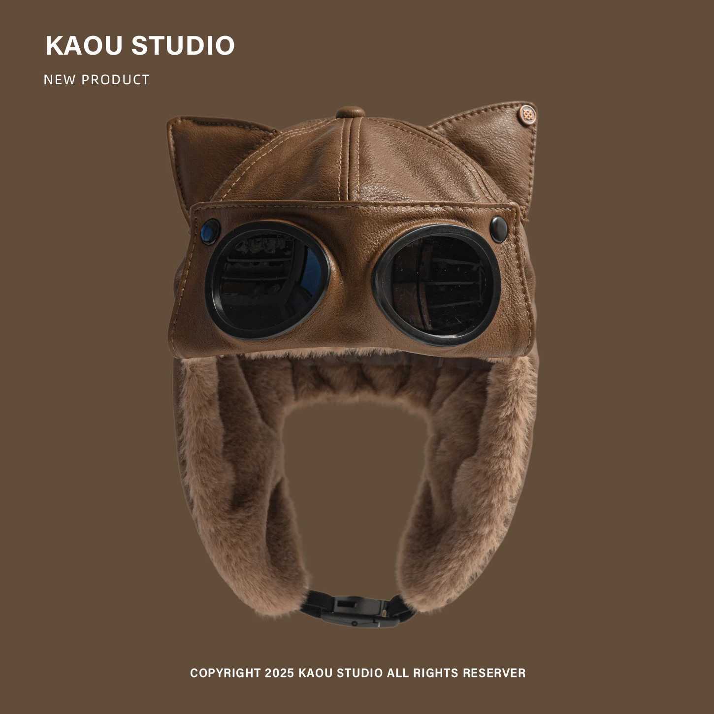 Trapper Hats PU Leather Cat Ear Sunglasses Cool Pilot Cap Women's Winter Fleece Windproof Riding CapFamily Skiing Bomber HatT261017