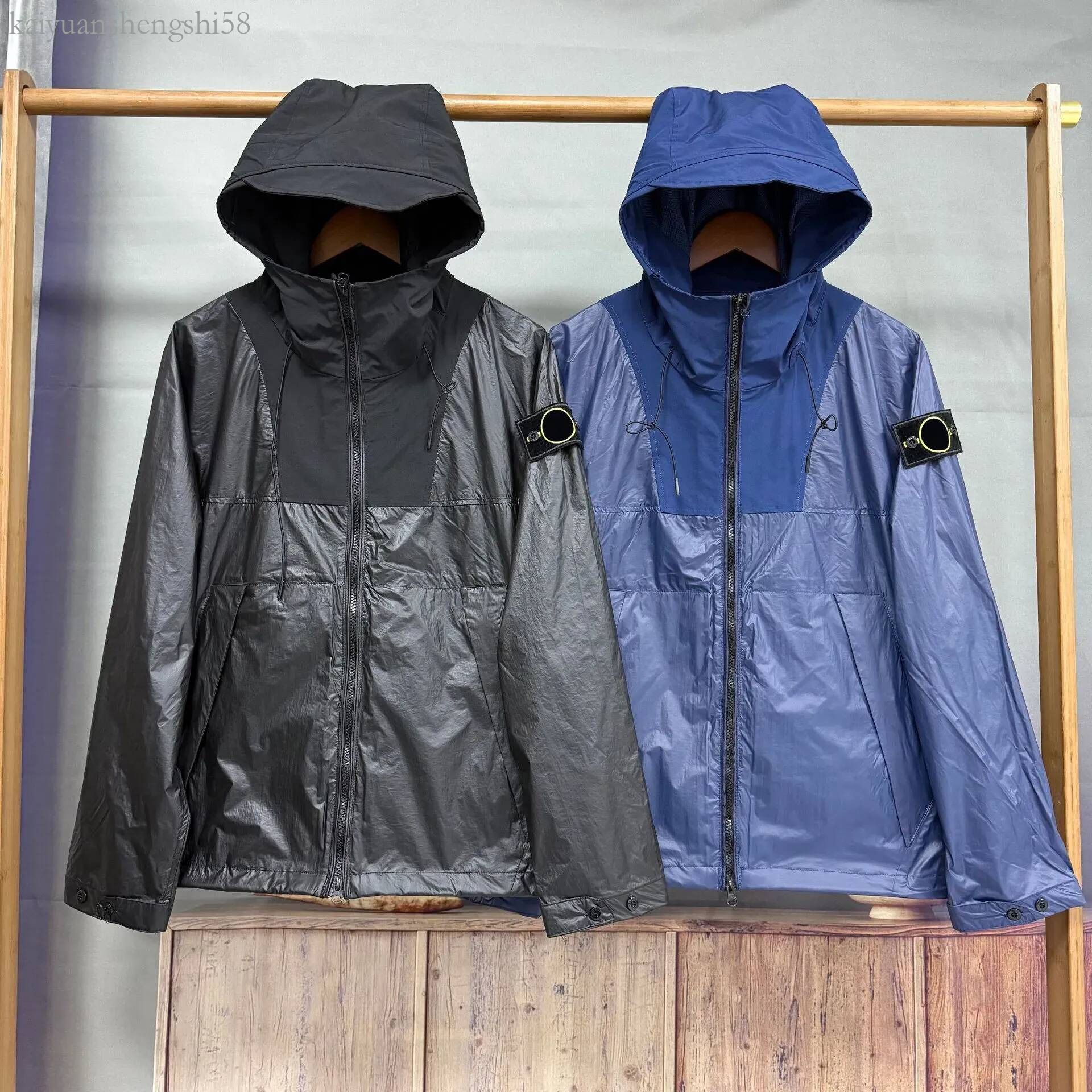 stone Mens Hooded Windbreaker Pull Stone Jacket Lightweight Waterproof Sun Protection Coat Zip Up Casual Streetwear Outdoor Running Hiking topstoney