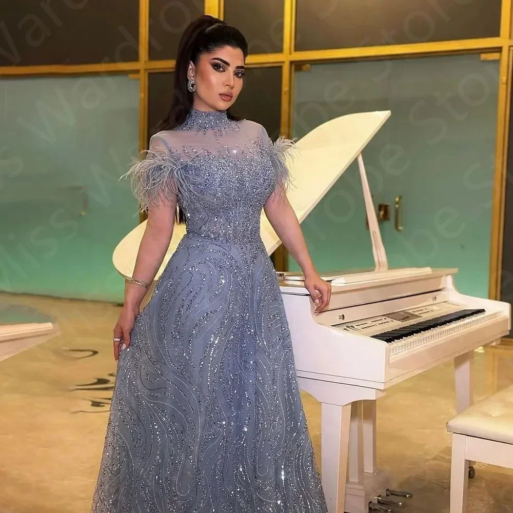 Customized Prom Dresses Exquisite Classic Organza Feather Beading Draped A-line Long Dress High Quality Evening Party for Women 261015
