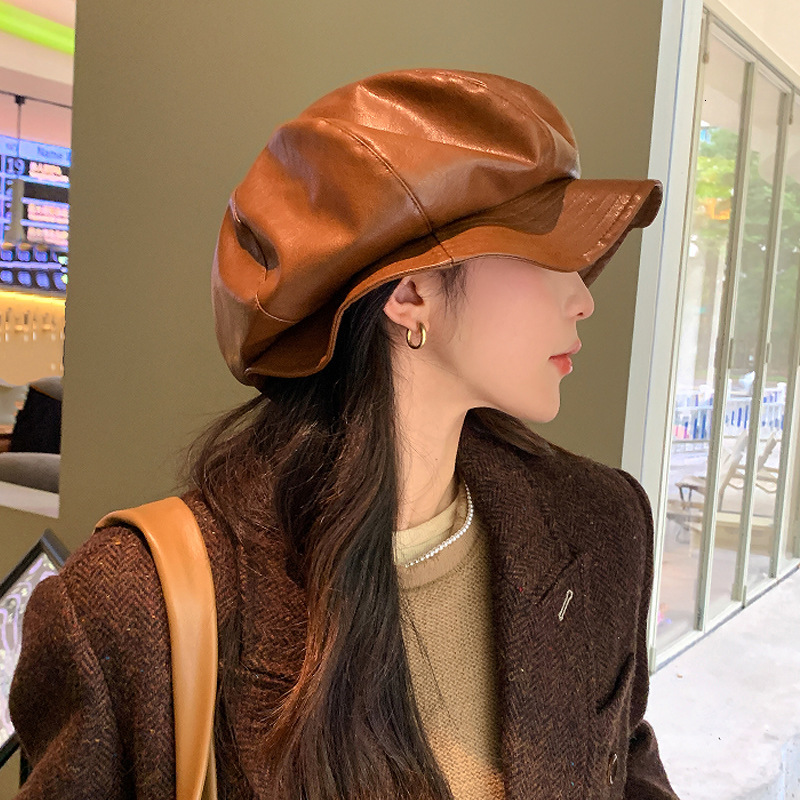 Spring and Autumn New Pleated Cloud Octagonal for Women Outdoor Travel Elegant Versatile Korean Style FaceSlimming Painter Hat