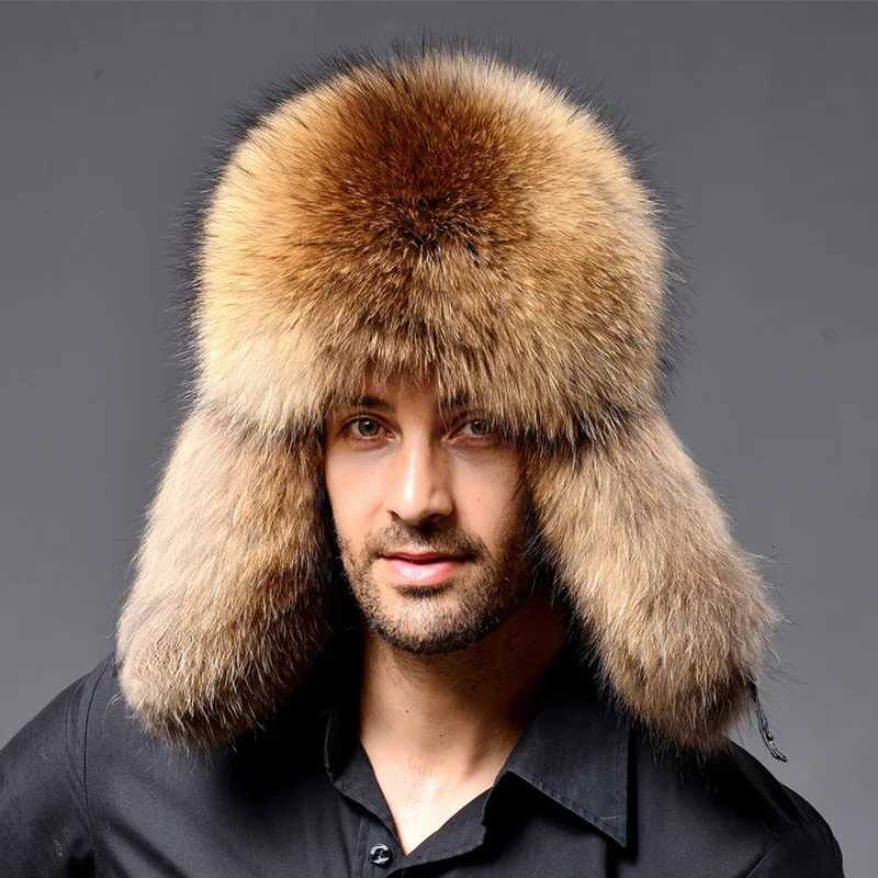 Trapper Hats Fox-haired hat men's winter raccoon hairy leefeng hat imitation fur men's hat outdoor ear protection thickened warm snow hatT