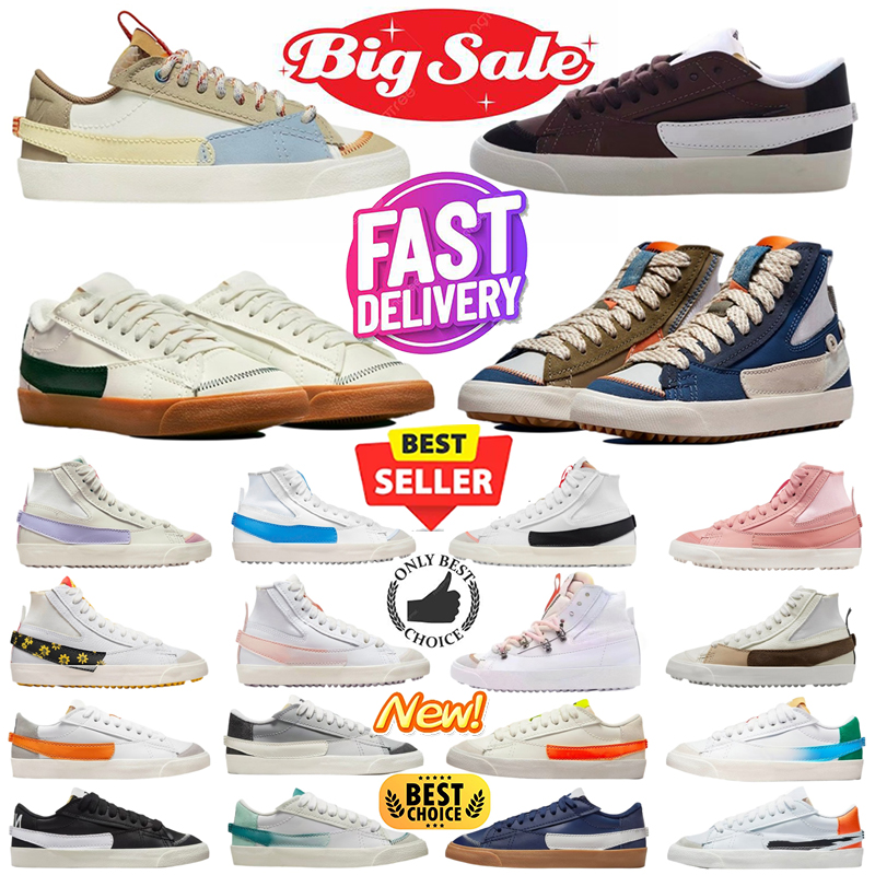 Fast shipping With box designer Casual Shoes Trainers Blazers Classic Mens Womens Red Black White Indigo Pine Green Jumbo Mid 77 High low 36-45