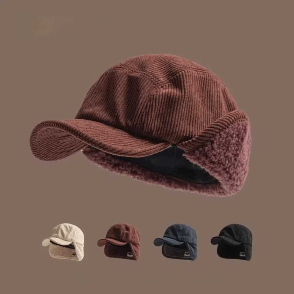 Trapper Hats Versatile Retro Bomber Hats Fleece-Lined Warm Corduroy Caps Windproof Earflap Lei Feng Caps Autumn Winter Men Women WearT261017