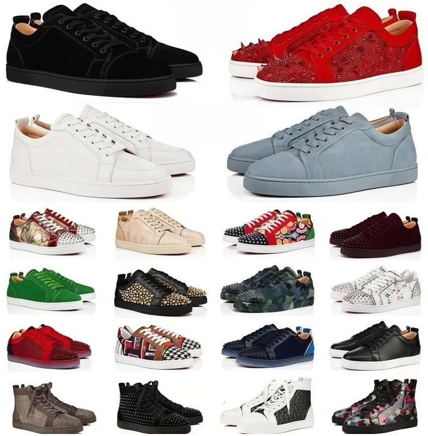 with box mens designer shoes dress shoes red bottoms shoes glitter grey rivets leather suede womens sneakers d h gate fashion spikes classic office