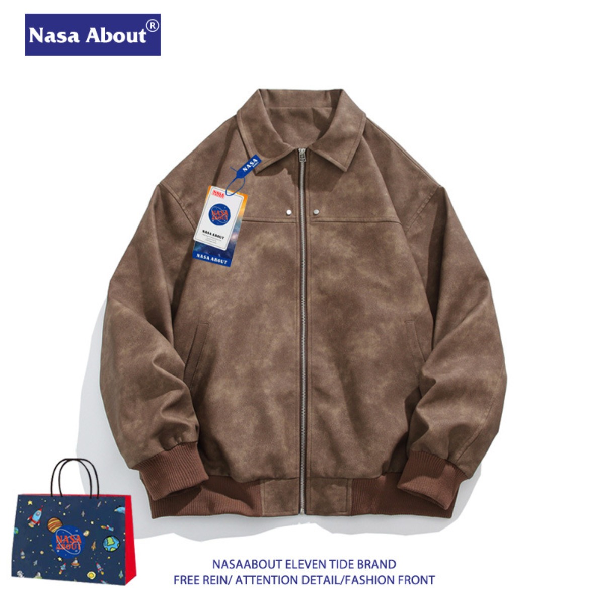 Unisex American Vintage Maillard Brown Faux Suede Lapel Jacket Oversized Casual Full Zip Bomber Coat Fall Winter Couple Outerwear Designer Jacket Wh