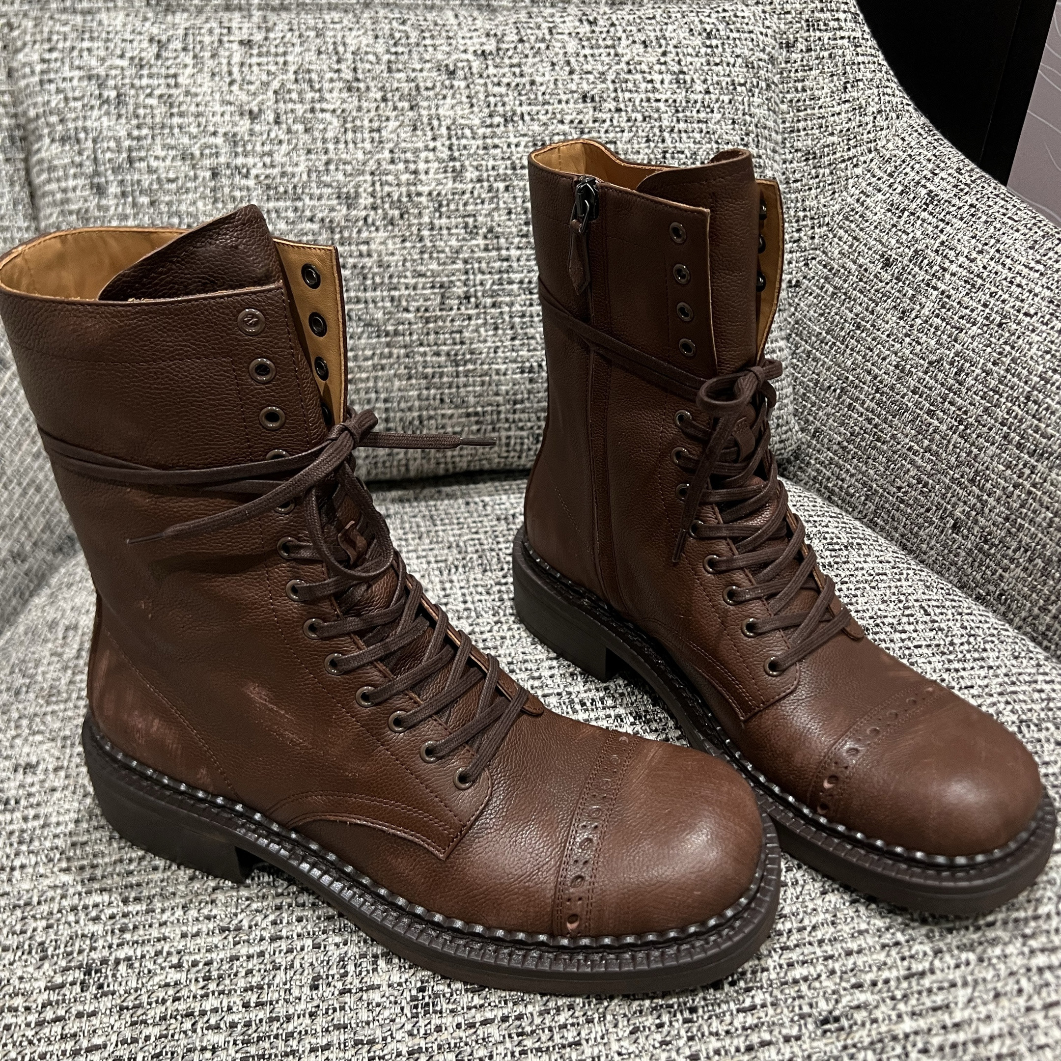 Women Vintage Combat Ankle Boots Vegetable Tanned Cow Leather Hand Distressed Finish Side Zipper Genuine Welt TPU Outsole Retro Casual Daily Fashion