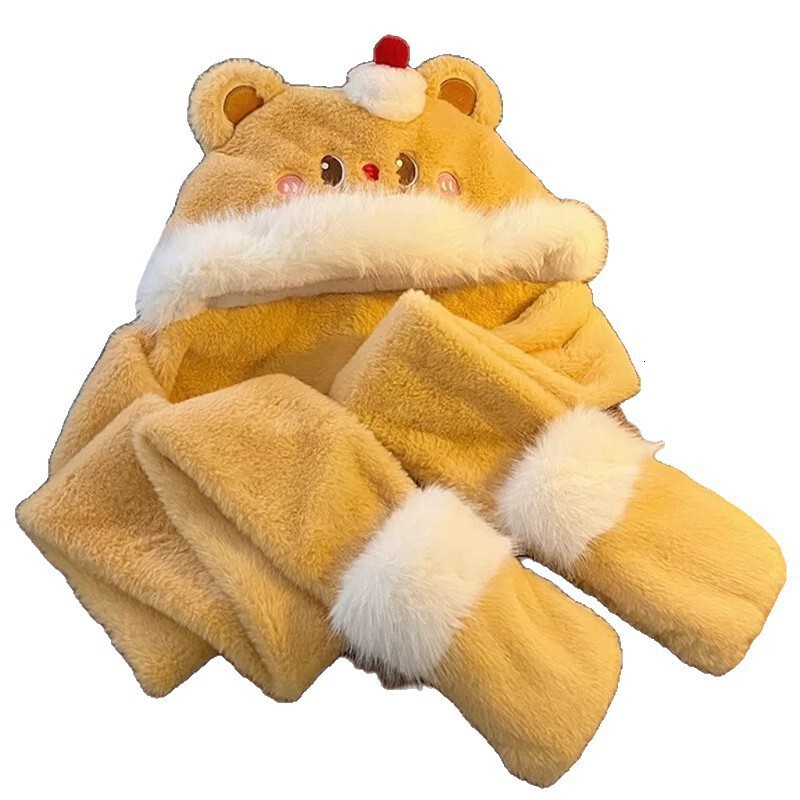 Bear hat, scarf, gloves set women, perfect for autumn winter, versatile cute, warm and cozy, 2024 collection, made of plush cotton