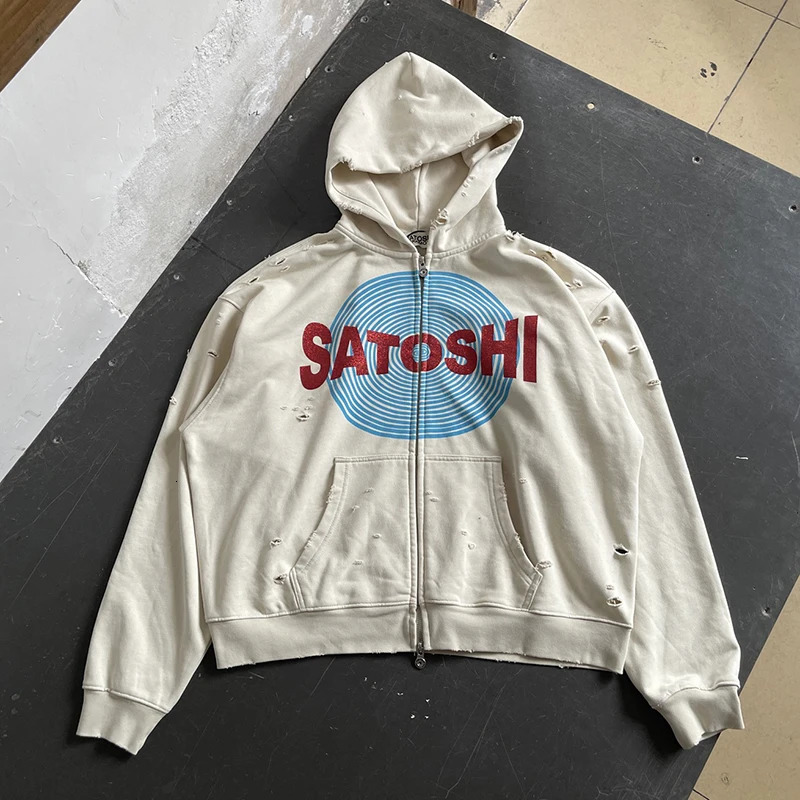 Men Women 2026 Autumn Winter Satoshi Nakamoto Zipper Hooded Sweatshirt Vintage HipHop Style Washed Cotton Letter Print Hoodie 261017
