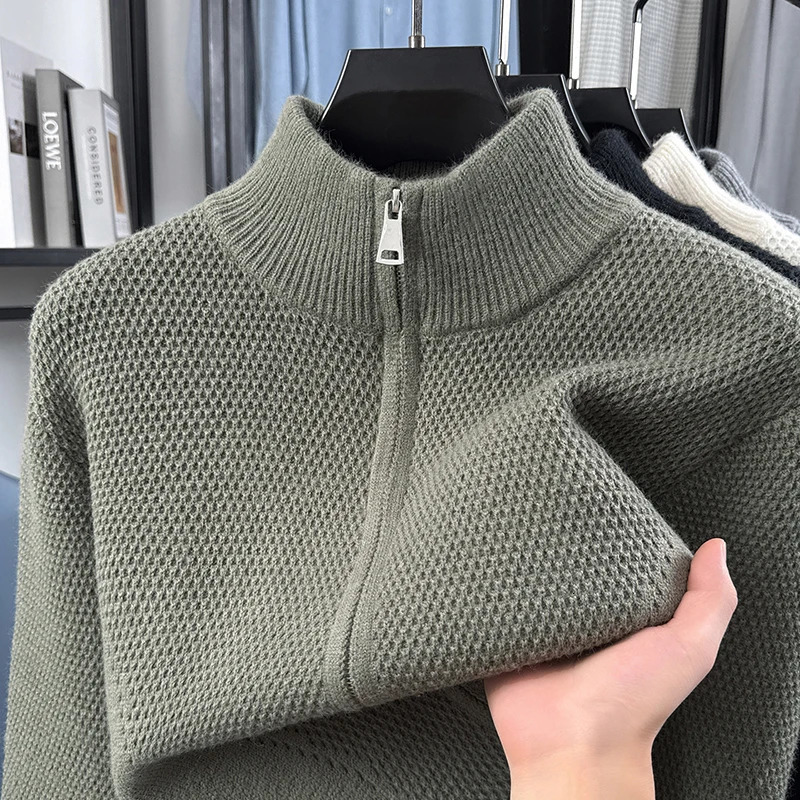 High Quality Mens Knitted Cardigan HighEnd Simple Zipper Mock Neck n Autumn Winter Fashion Casual Sweater Coat 261017