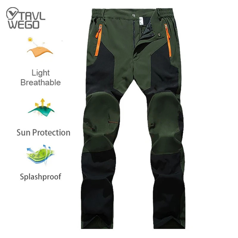 TRVLWEGO Men Summer Sports Breathable Pants Hiking Trousers Camping Splash Prevention Quick Dry UV Resistant Elastic Thin 261017