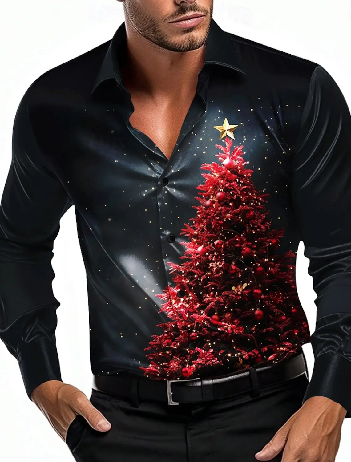 Men's 3D Printed Formal Shirts Christmas Tree Graphic Turn-Down Collar Long Sleeve Shirt Fashion Men's Shirts For Men 261015