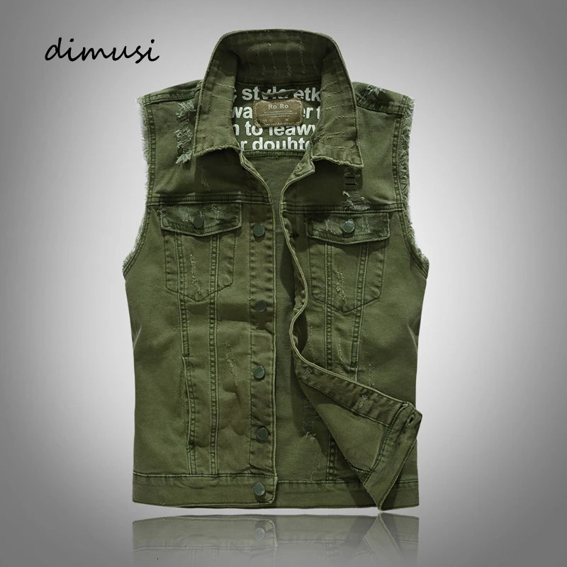 DIMUSI Spring Autumn Men's Jeans Vests Casual Hip Hop Punk Sleeveless Jackets Fashio Retor Hole Ripped Waistcoats Clothing 261015