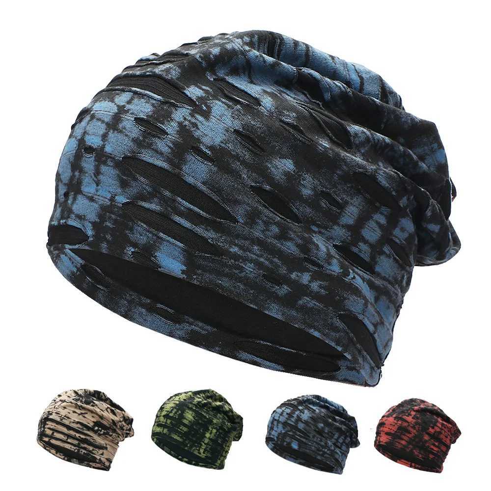 Beanie/Skull Caps Vintage Tie Dye Slouchy Beanie Hats For Men Women Distressed Unisex Street Breathable Outdoor Autumn Winter Hat Hip HopT261017