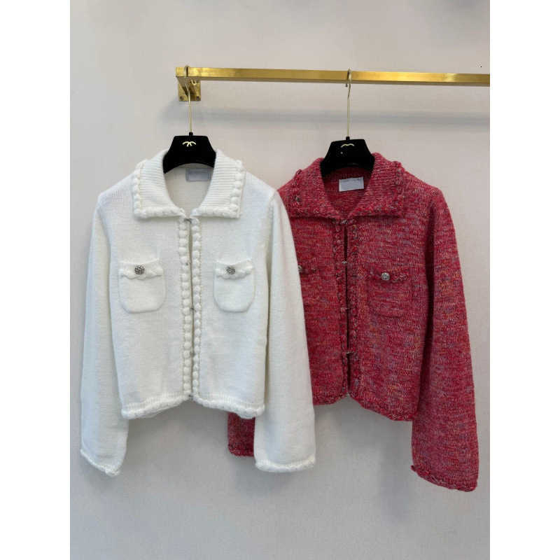 Women's Knits & Tees Designer High-end, Stylish, And Youthful Pink Crochet Cardigan With A Doll Collar, Perfect For Women's Fashion N199