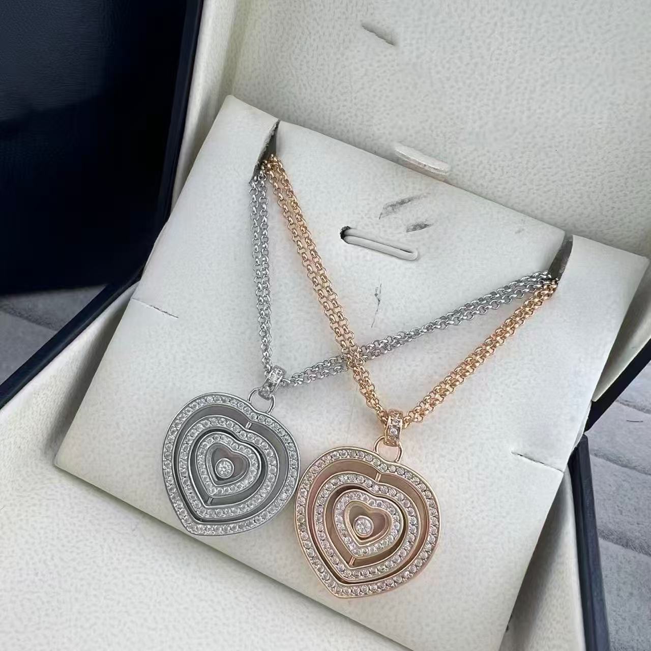 Chopardlies Chopardity Jewelry Necklace Chopars Happy Diamond Designer Necklace For Woman Man Jewerly Lucky Charm Round Clavicle Chain Large Heart N