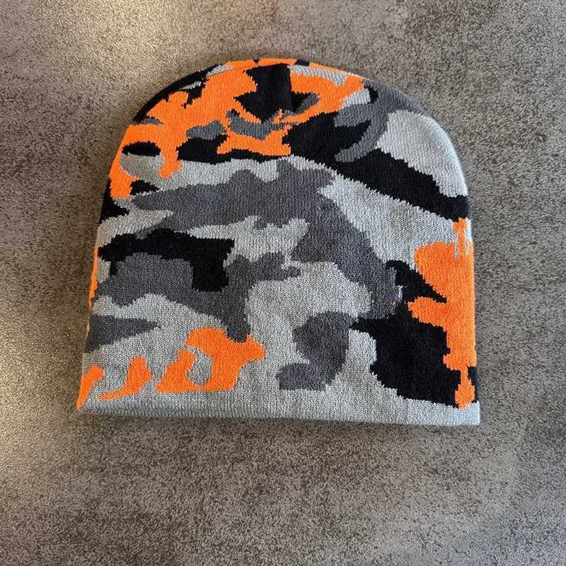 Beanie/Skull Caps Camouflage Knit Beanie Hat For Men Women Classic Camo Print Soft Stretch Winter Warm Skull Cap Outdoor Sports Casual Knitted HatT2