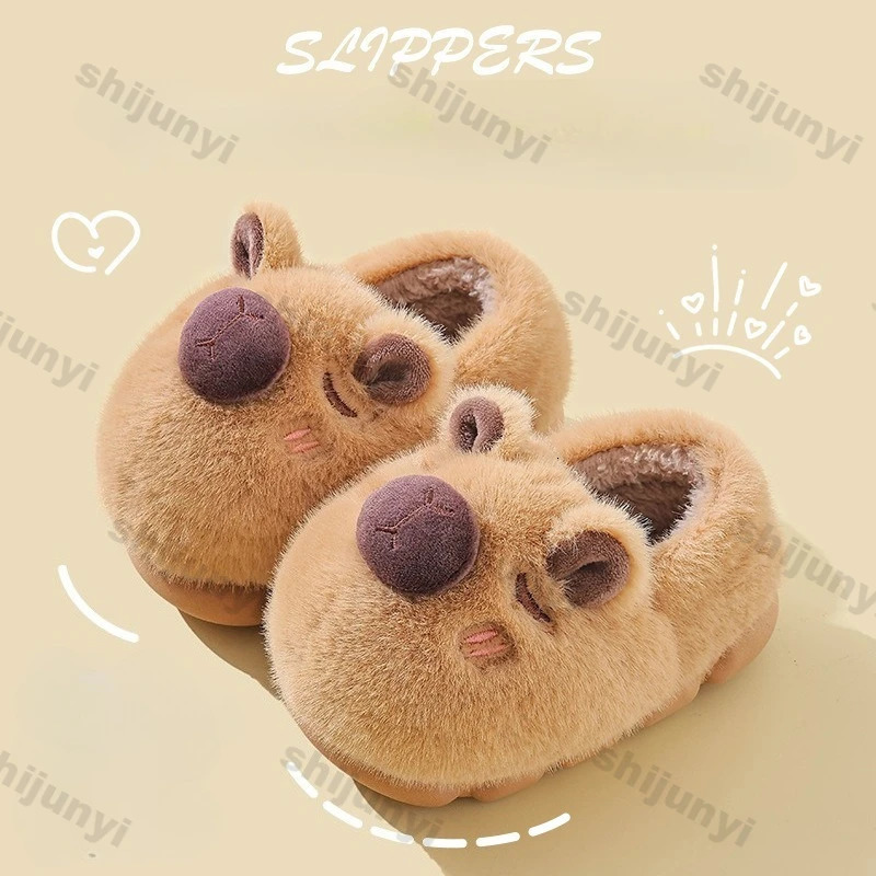 Capybara Winter Children's Platform Slippers 2026 Fashion Warm Plush Parent-child Home Shoes Non Slip Women's Cotton Shoes 261015