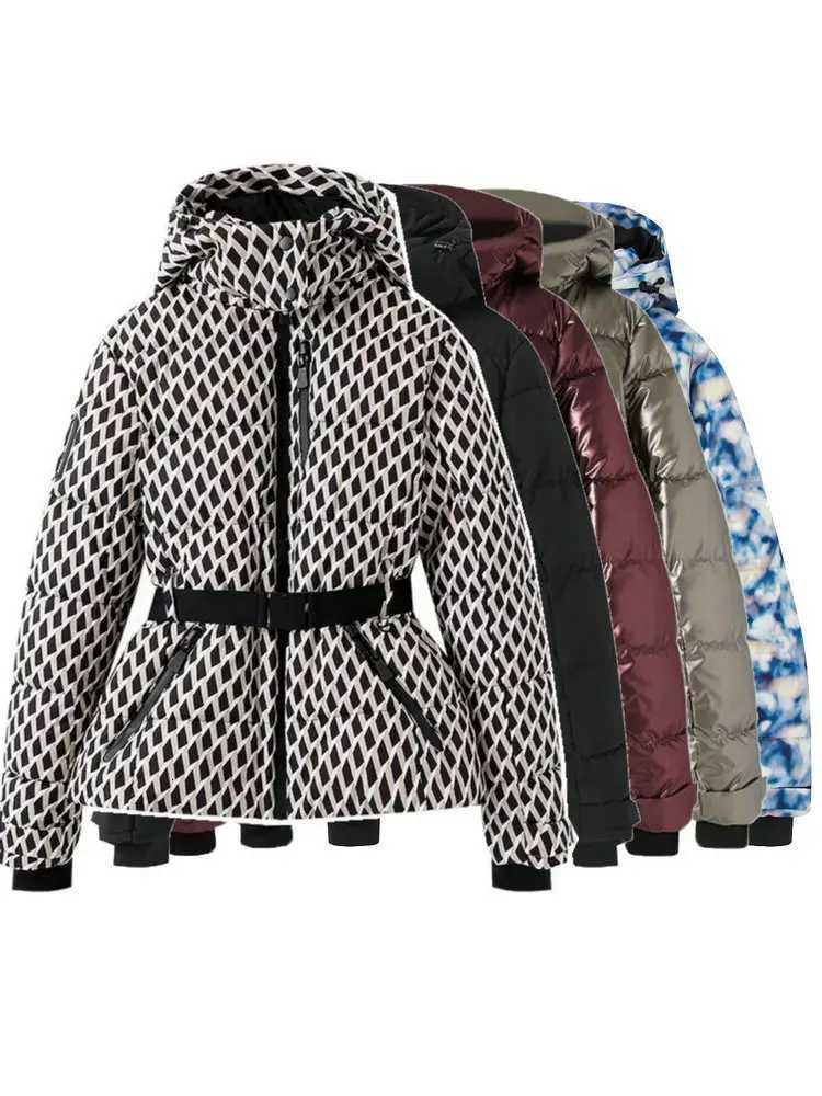 Women's Down Parkas 2026 Fashion Women's Winter Hooded High Waist Padded Coats with Belt Lady Elegant Thicken Warm Pockets Windproof Skiin