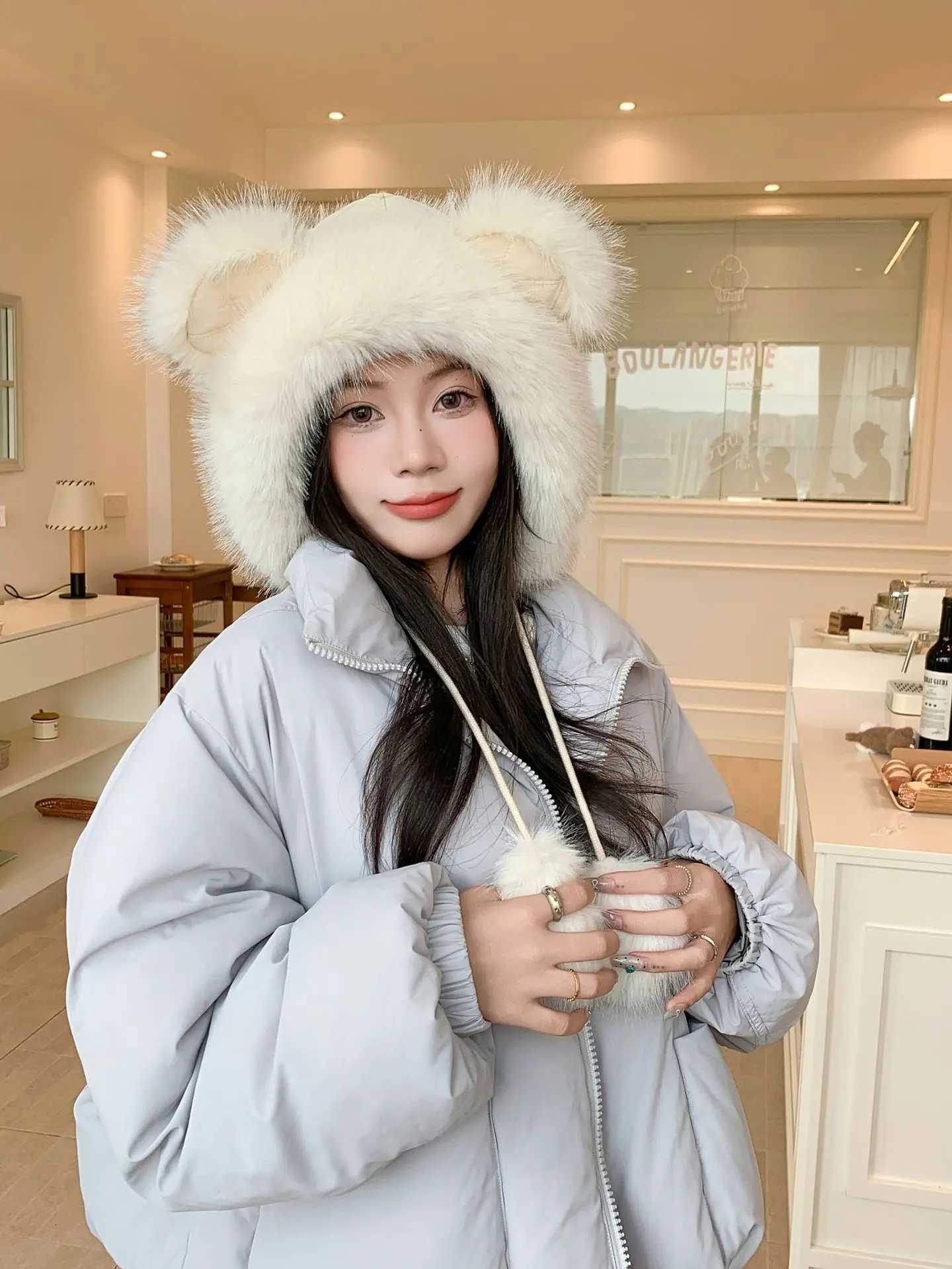 Trapper Hats Autumn Winter Bear Ear Warm Flurry Hat Girls Women Cute Thickened Fleece Hooded Hat Cold-Proof Hat Cycling Outdoor Beanie CapT261017