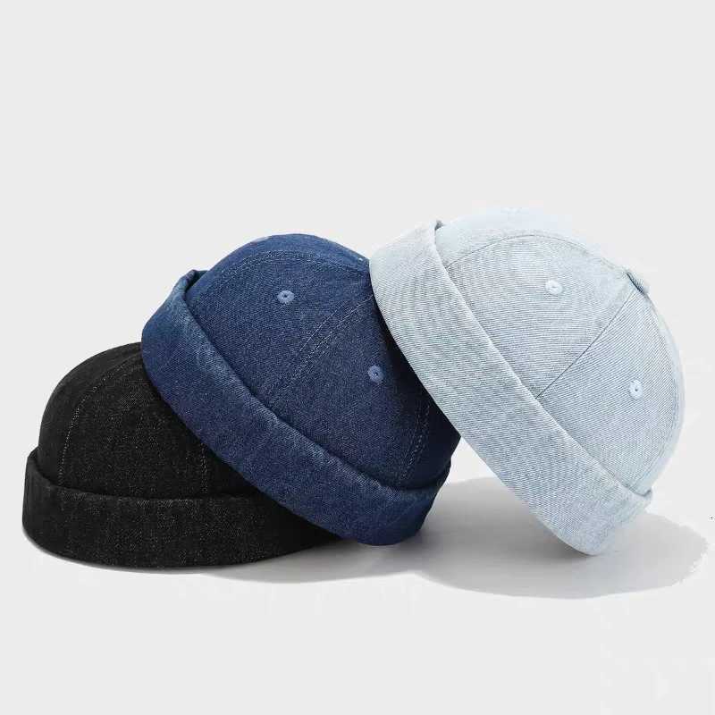 Beanie/Skull Caps Retro Denim Docker Cap Brimless Hat Skullcap Solid Color Sailor Cap Beanie Hats Men Women Bucket Cap Adjustable Gua Skin HatT26101