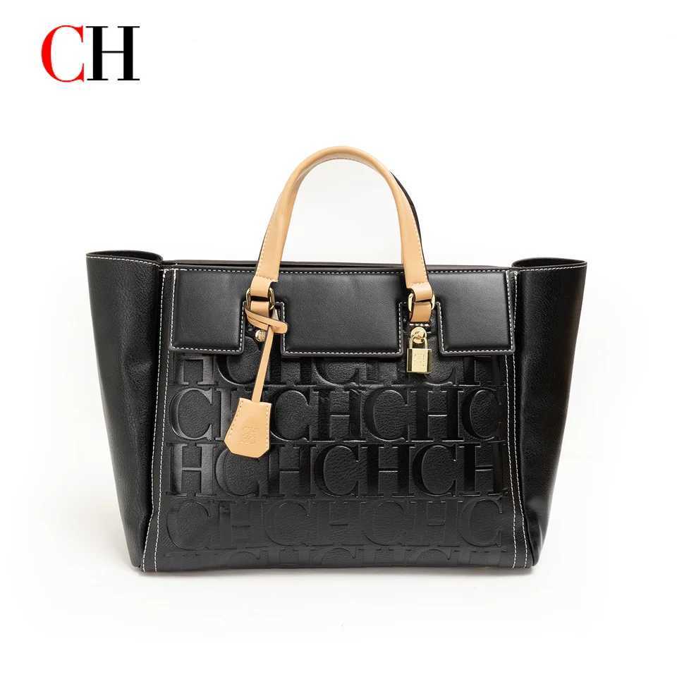 Evening Bags CH Womens Large Capacity Tote Bag Black Embossed Letter Shoulder Handbag Contrast Stitching Top Handle Commuter Shopper Bag H261016