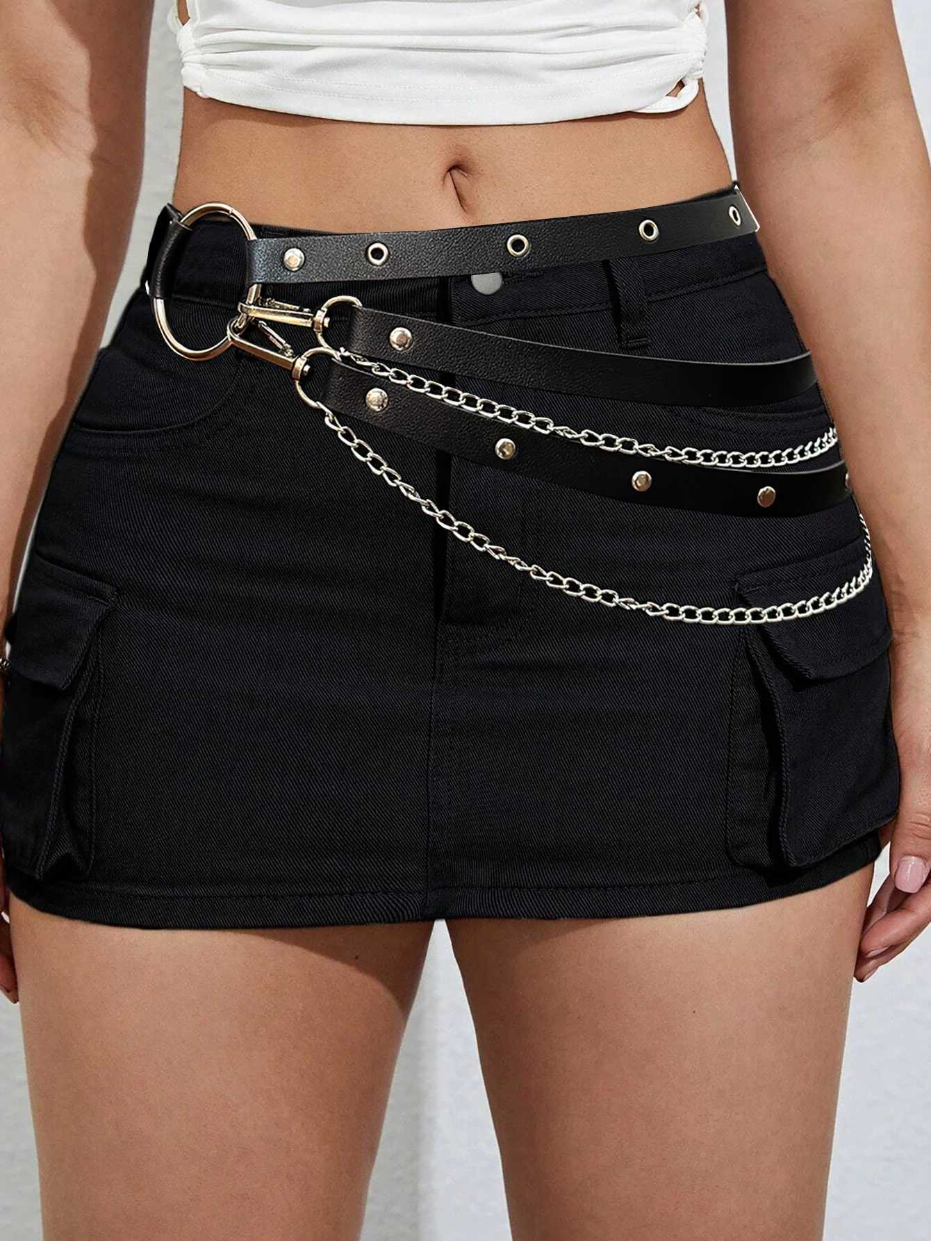 Women's Adjustable PU Leather Belt Body Chain Sexy Waist Harness Goth Belly Chain Accessory Festival Jewelry for Girls S261017K375