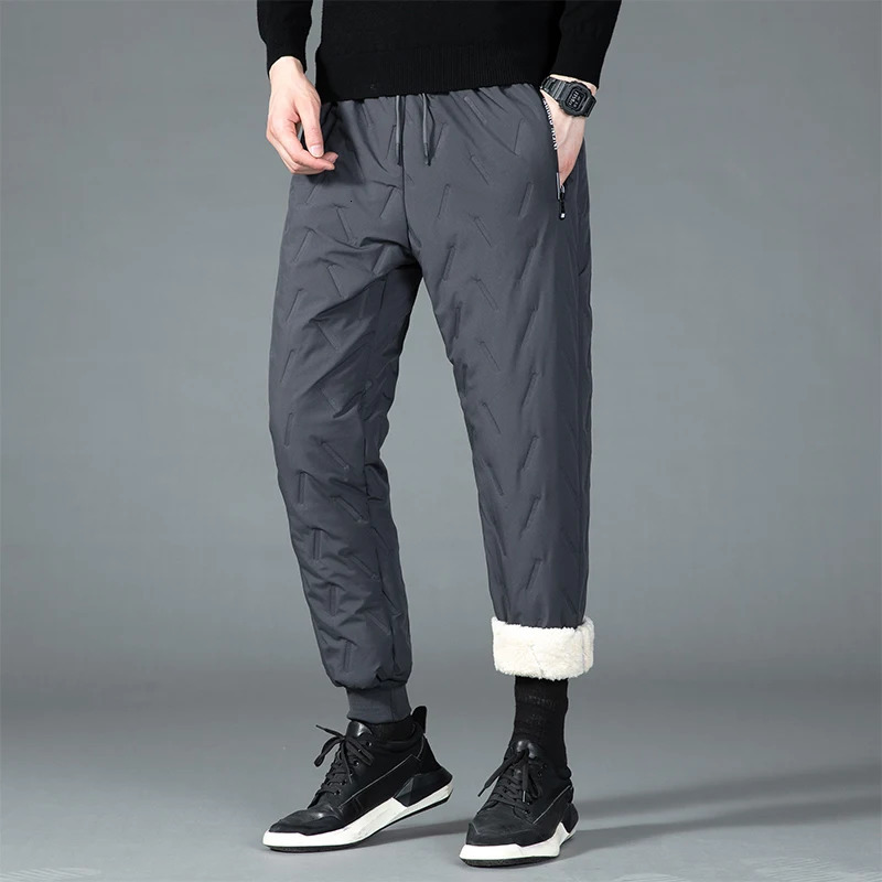 Winter Warm Cashmere Cottonpadded Trousers Men Windproof Waterproof Middleaged Helplessly Large Size Plus Fleece Cotton Pants 261016