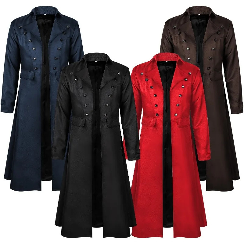 Men's Solid-Colour Fashion Steampunk Vintage Jacket Red Stand-Up Collar Stage Performance Costume European Sizes S-XXL 261015