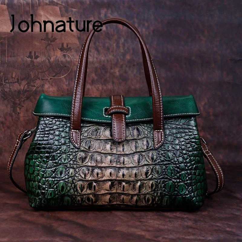 Evening Bags Johnature Handmade Embossing Genuine Leather Handbags Women Bags Designer 2026 New High Quality Shoulder Crossbody Bags H261016