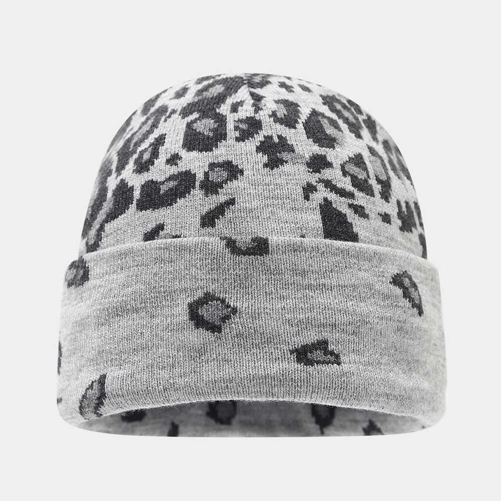 Hat Women Winter Acrylic Knit Beanie Cap Leopard Print Warm Headwear Acssory For Skiing Sports Autumn Outdoor S261017ERNA