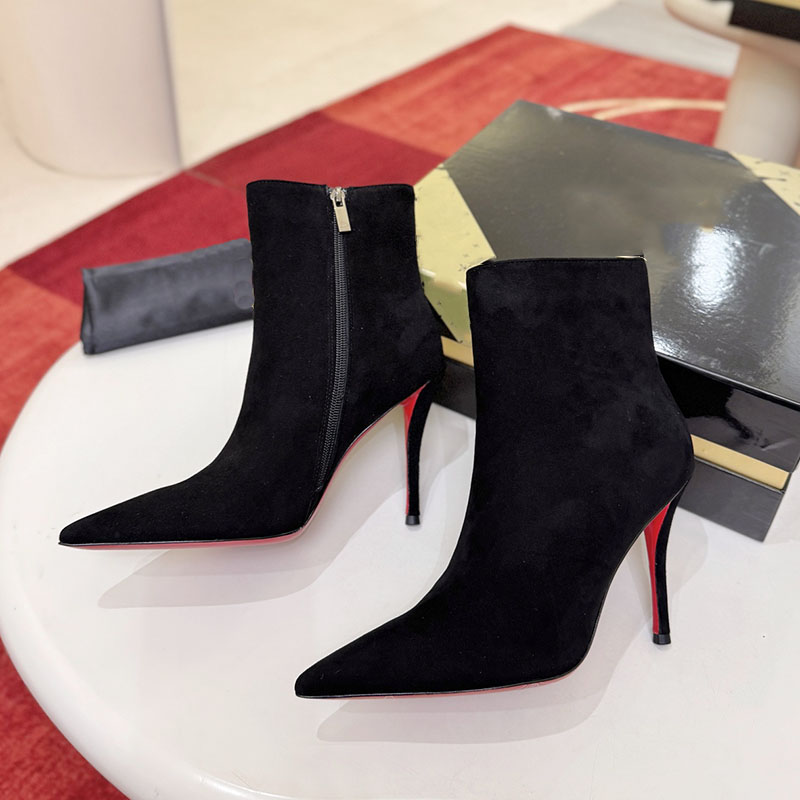 Women Stiletto Heels 10cm Ankle Boots Designer Cowhide Suede Horsehair With Zipper Outdoor Leisure Shoes With Dust Bags Casual Shoes Pointed Western