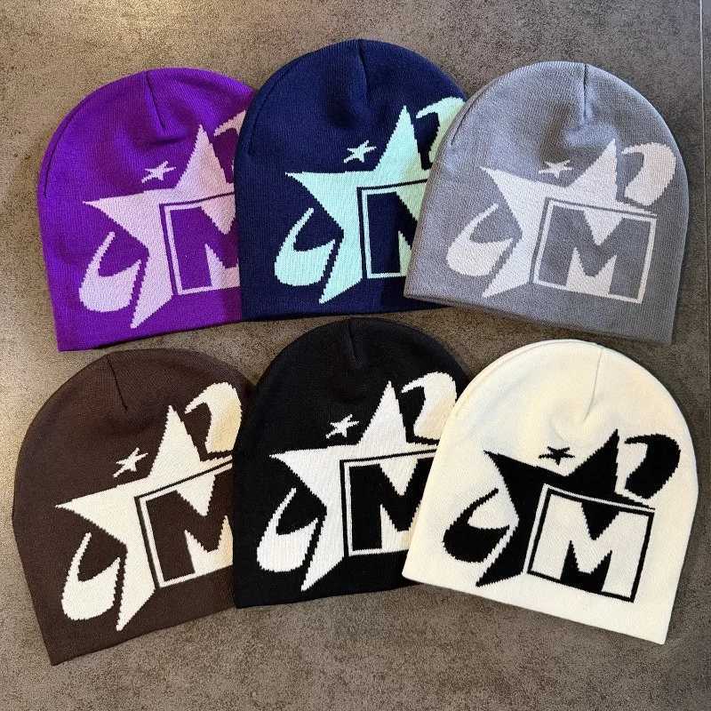 Unisex M Letter Jacquard Knit Beanie Hat Y2K HipHop Star Alphabet Skull Cap Soft Warm Streetwear for Fall Winter Daily Outfits S26101755H2