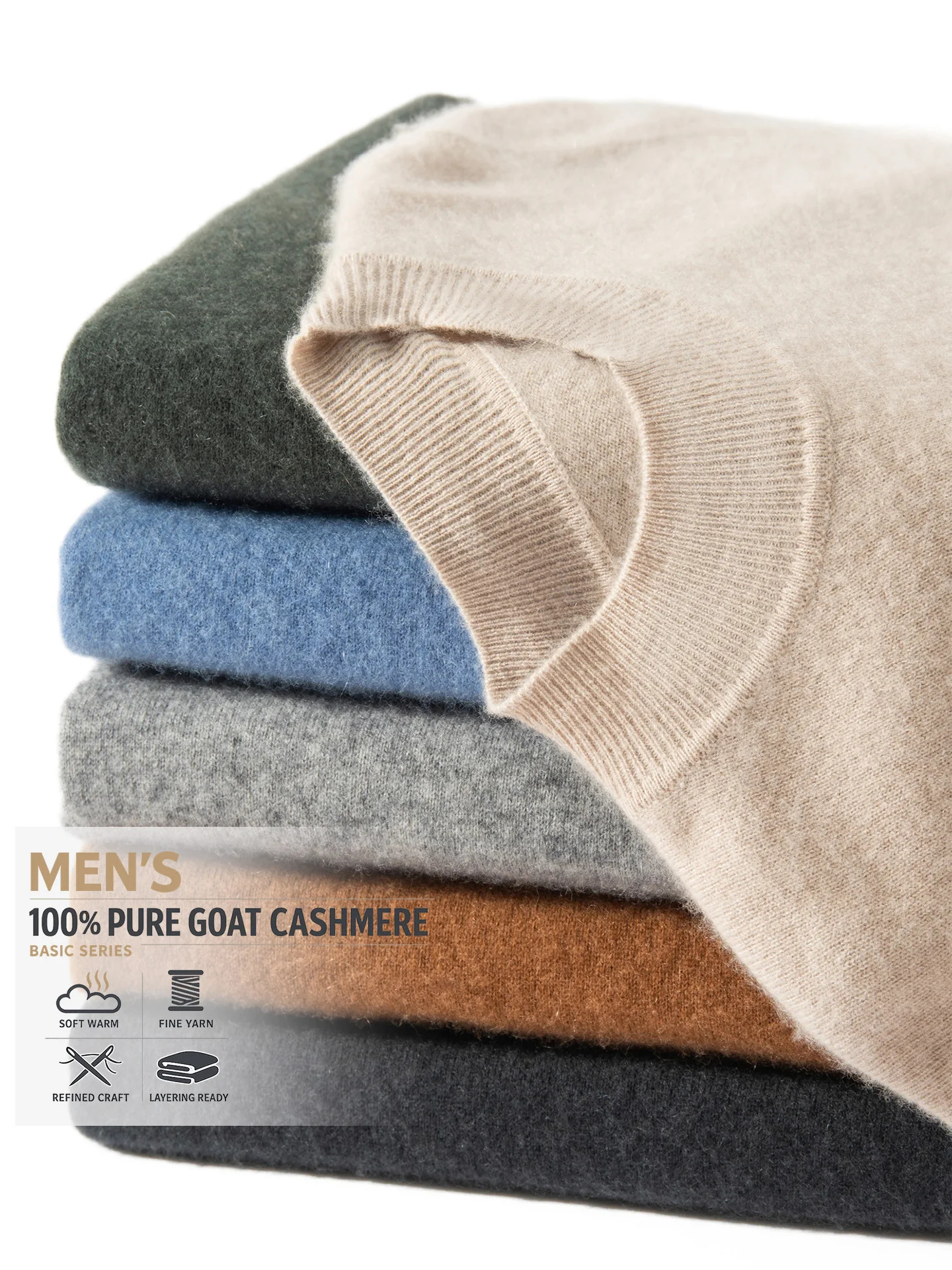 Men 100% Cashmere Mock Neck Sweater y Fine Knit Soft Warm Refined Layering Pullover Low Jumper Elegant 261017