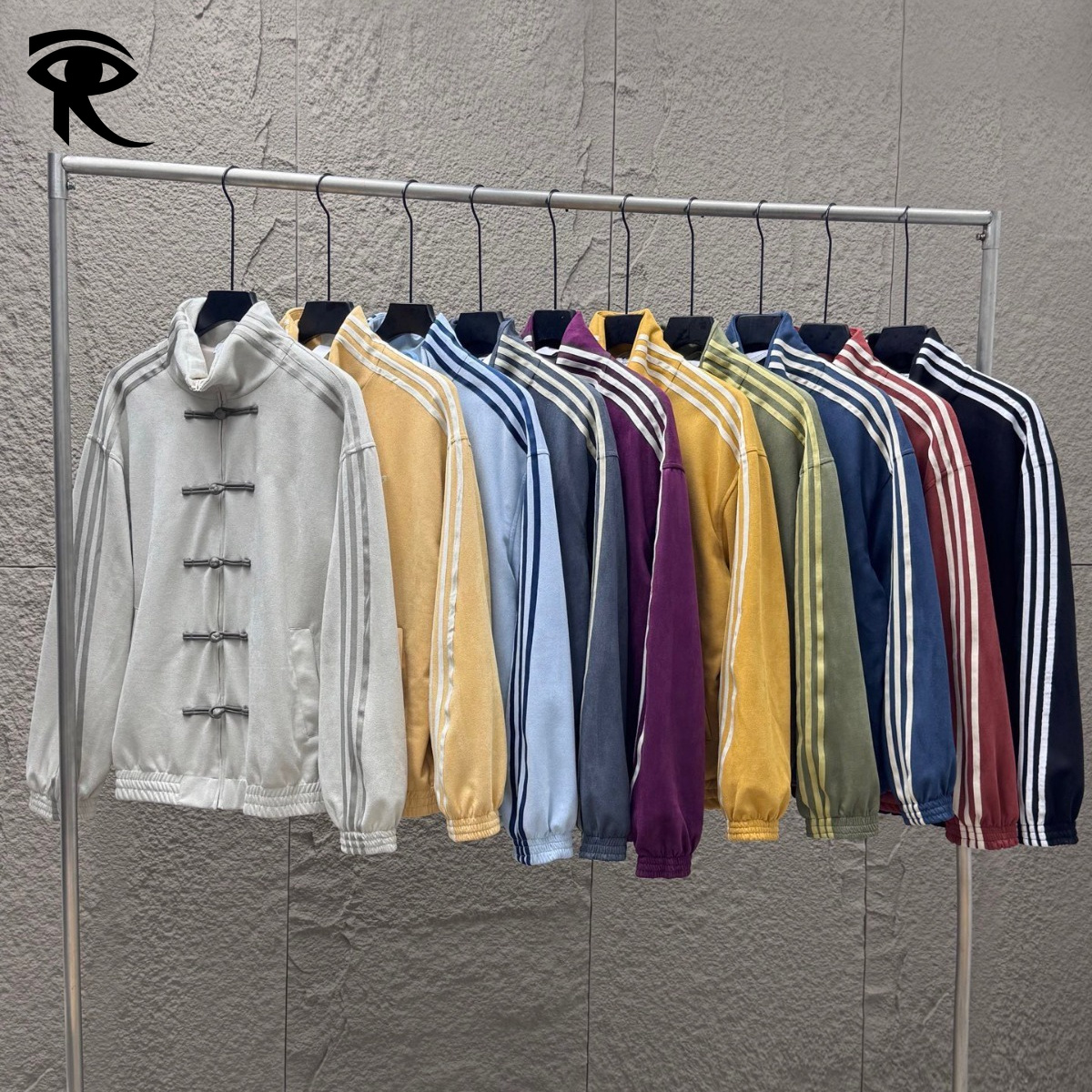 Unisex New Chinese Style Three Stripe Suede Track Jacket Traditional Frog Button Stand Collar 15 Colors Couple Casual Outerwear Designer Jacket Whol