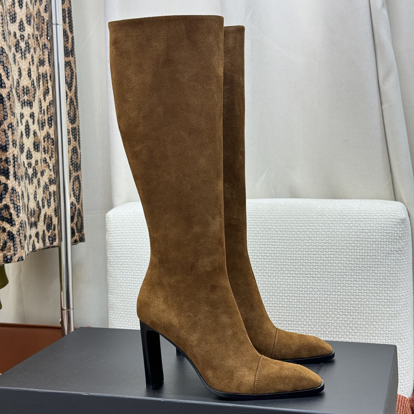 Retro Square Toe Knee High Boots For Ladies FW26 New Arrival Cow Suede Leather Sheepskin Insole Block Heel Real Leather Sole Elegant Commute Dating