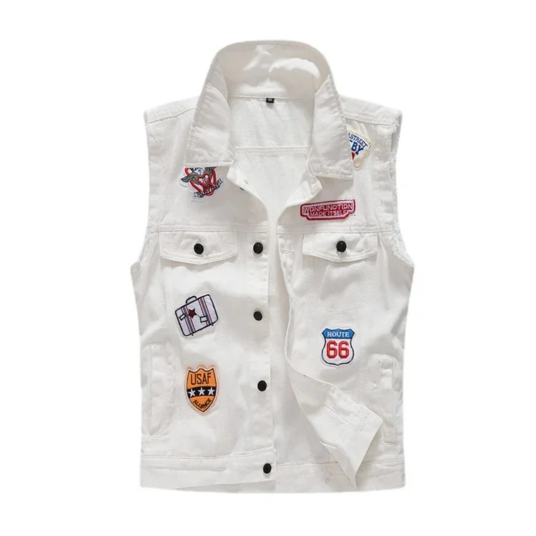 Men White Denim Vests Waistcoats Jackets Fashion Male Slim Fit Denim Coats Vests Street Wear Holes Jeans Vests Size S-5XL 261015