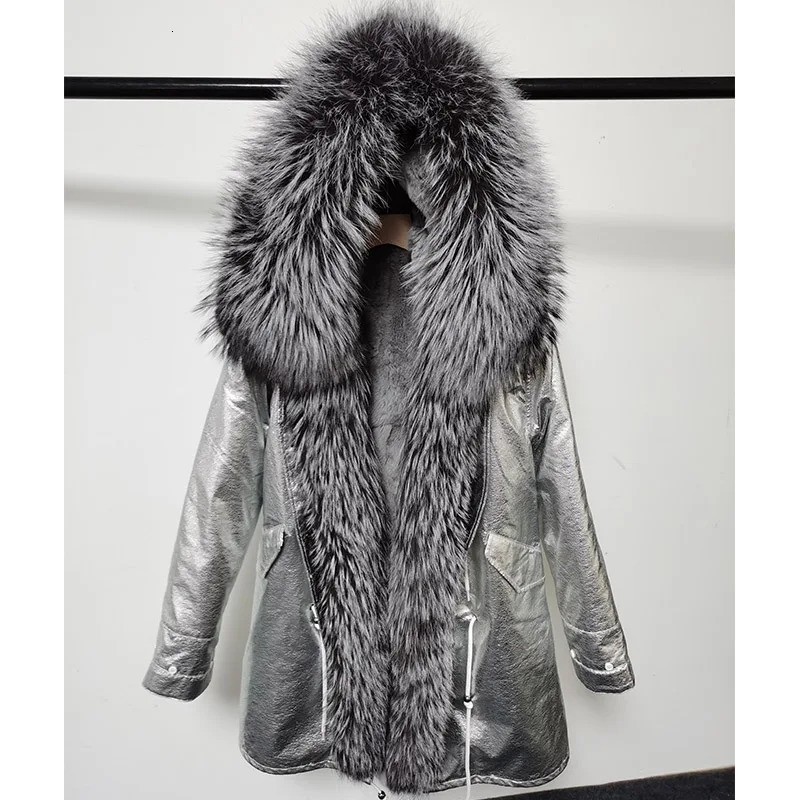 6 Maomaokong Winter y Fur Coat With Raccoon Collar Womens Jacket Long Natural Rabbit Lining Inner Parkas 261017