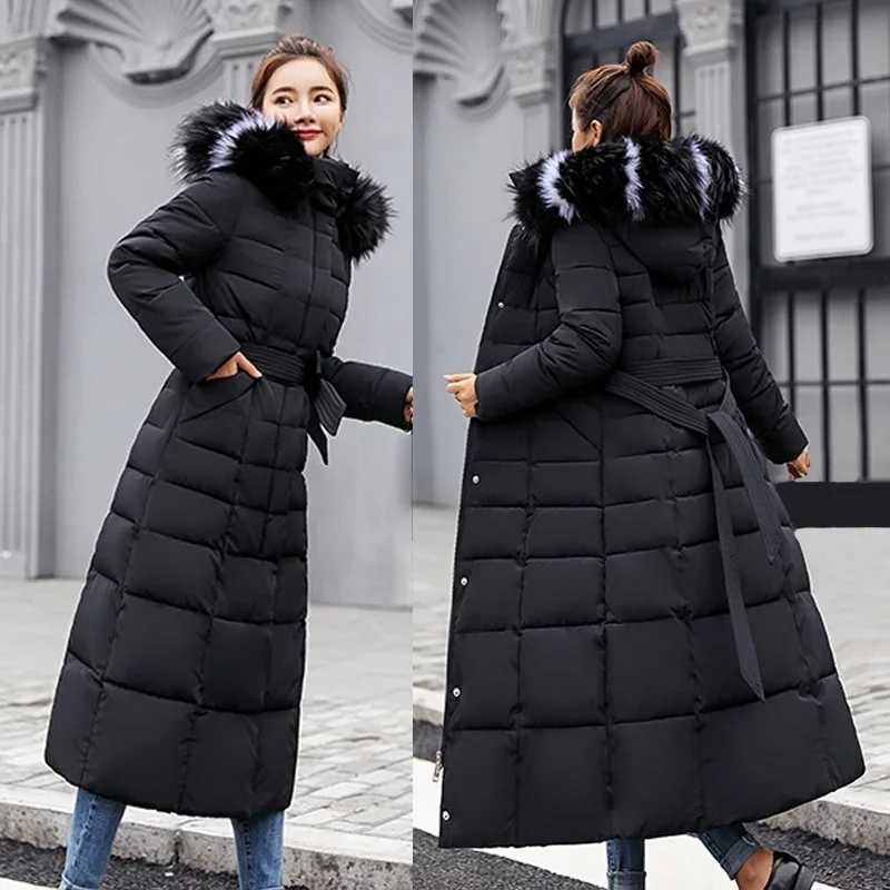 Women's Down Parkas 2025 Winter Women's Jacket Warm Fashion Comfortable Bow Belt Fox Fur Collar Clothes Long Dress Office Casual Women