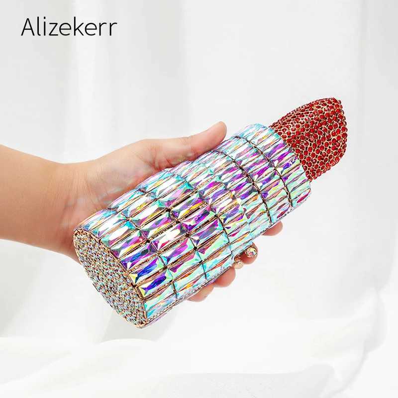 Evening Bags Lipstick Evening Crystal Clutch Bag Women 2021 Boutique Metal Rhinestone Wedding Purses And Handbags Designer Top Quality H261016
