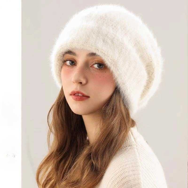 Beanie/Skull Caps Faux Rabbit Fur Knitted Beanie Women Winter Warm Thick Soft Hat Slouchy Loose Baggy Skull Cap Female Fluffy Plush BonnetT261017