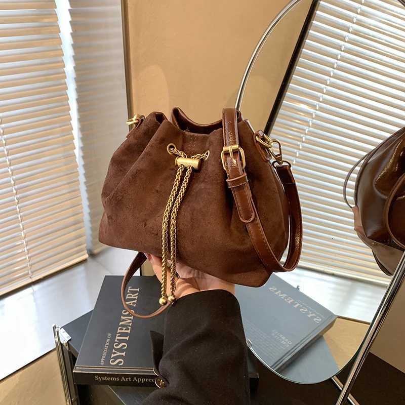 Shoulder Bags Soft Simple Commuting Crossbody Bags Faux Suede Sewing 2024 Hot Sale Bags for WomenThread Solid Color String Women's Handbags H26