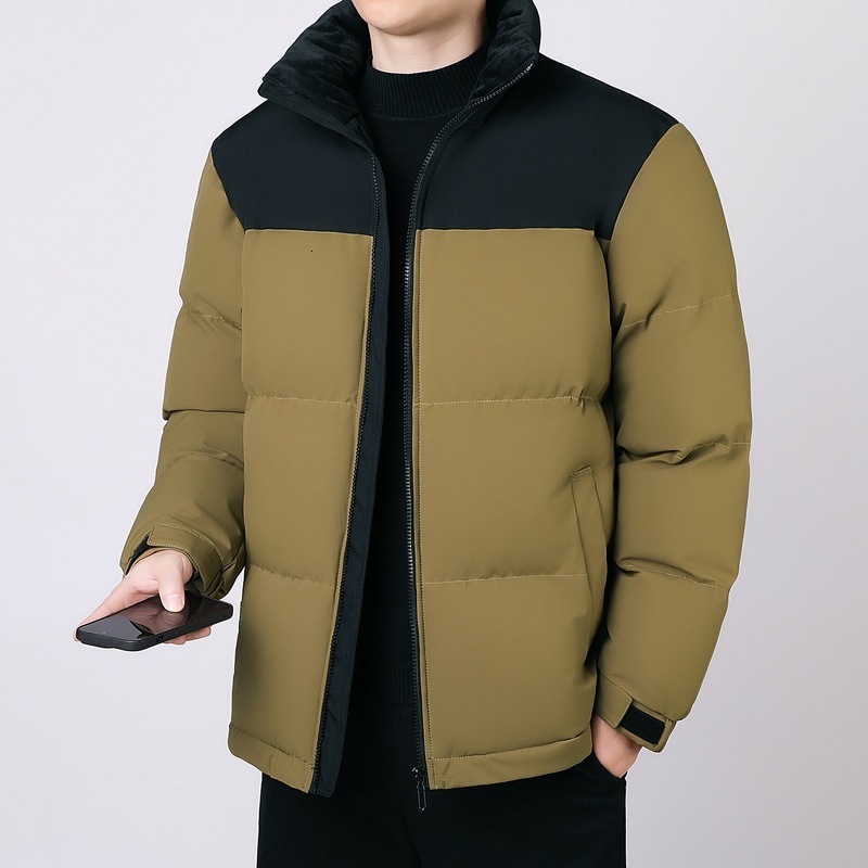 Men New Color Blocked Stand Collar Cotton Coat Loose Fit Thickened Warm High End Soft Casual Outerwear For Adult Men Daily Street Business And Commu