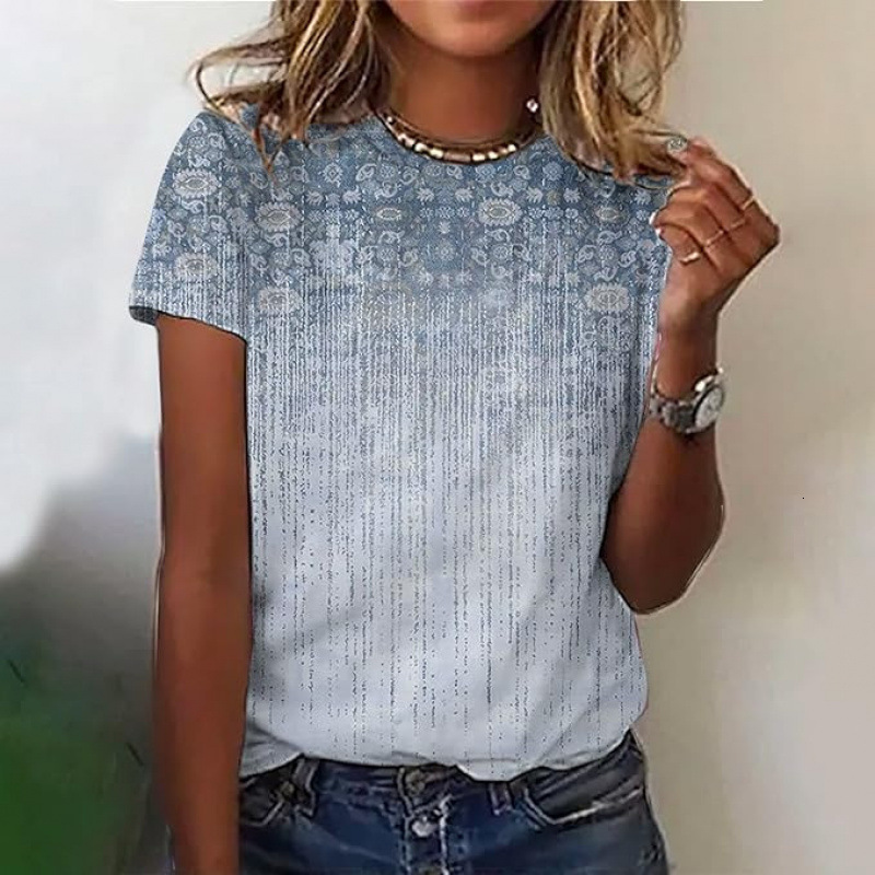2026 Women's Round-Neck Plus-Size European Size Women's Short-Sleeve 3D Printed T-Shirt, 180G Imitation Cotton Free Shipping