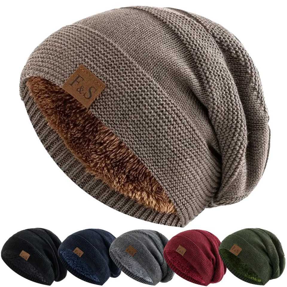 Beanie/Skull Caps Hot Sale Unisex Classic Slouchy Winter Hats Plush Fur Lined Warm Beanie Cap Men Women Casual FS Label Decor Winter Knitted HatsT26