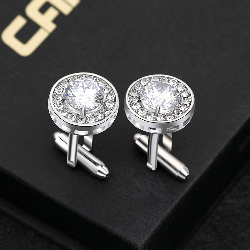 High-End Cubic Zirconia Diamond-Studded Cufflinks For Men And Women, Business-Style French Cufflinks, Available In Stock, Wholesale High-Quality
