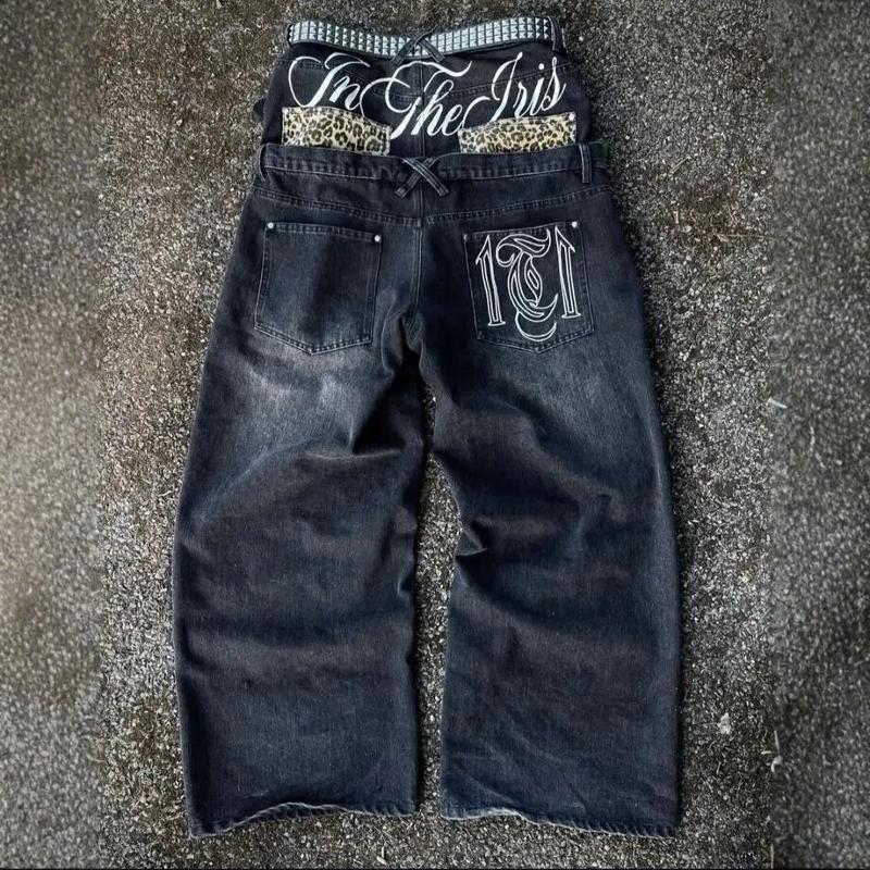 Designer High Quality Oversized Black Gothic Streetwear Double Waist Baggy Jeans Men Women Multi Pocket Loose Wide Leg Vintage Denim Pants
