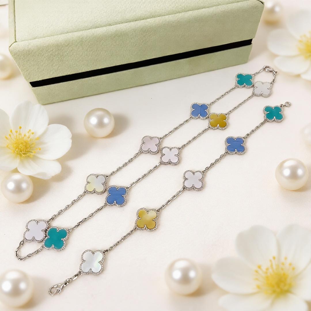 VCA Designer Jewelry Butterfly Clover Bracelet Macaron Spring/Summer Colorful Shell Four-Leaf Clover Five-Flower Bracelet Light Accessory vanly clif