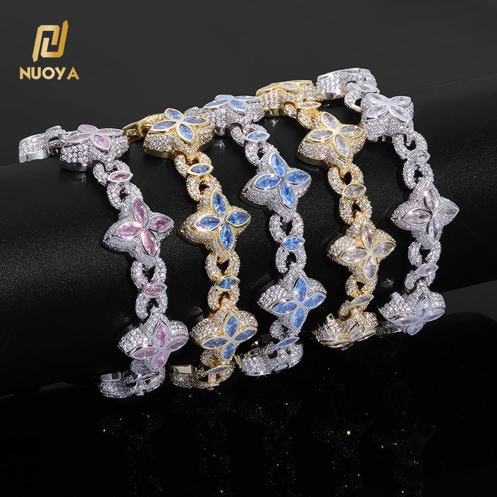 2027Hip Hop Jewelry Diamond Infinity Chain Necklace Men Women Silver Plated Colorful Eye Four-Leaf Clover Cuban Chain Gift for Women