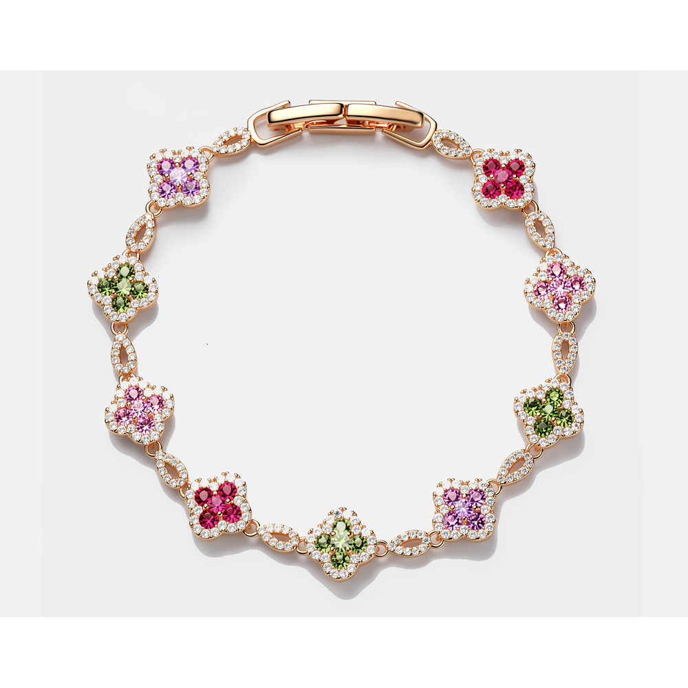 Fashionable versatile dopamine four-leaf clover with colorful zircon stones, niche light luxury simple bracelet for women